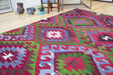 Load image into Gallery viewer, 7x10 Vintage Anatolian Turkish Kilim Area Rug | Repeating staggered tribal symbols covering field | SKU 347
