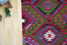 Load image into Gallery viewer, 7x10 Vintage Anatolian Turkish Kilim Area Rug | Repeating staggered tribal symbols covering field | SKU 347
