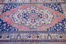 Load image into Gallery viewer, 5x9 Vintage Central Anatolian Oushak Style &#39;Taspinar&#39; Navy Turkish Area Rug | Bold medallion muted field geometric border | SKU 355
