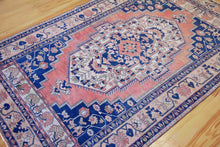 Load image into Gallery viewer, 5x9 Vintage Central Anatolian Oushak Style &#39;Taspinar&#39; Navy Turkish Area Rug | Bold medallion muted field geometric border | SKU 355
