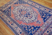 Load image into Gallery viewer, 5x9 Vintage Central Anatolian Oushak Style &#39;Taspinar&#39; Navy Turkish Area Rug | Bold medallion muted field geometric border | SKU 355
