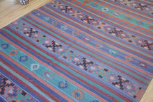 Load image into Gallery viewer, 6x10 Vintage Anatolian Wool Turkish Kilim Area Rug | Stripe design muted colors tribal motifs | SKU 361

