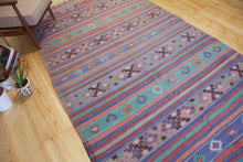 Load image into Gallery viewer, 6x10 Vintage Anatolian Wool Turkish Kilim Area Rug | Stripe design muted colors tribal motifs | SKU 361
