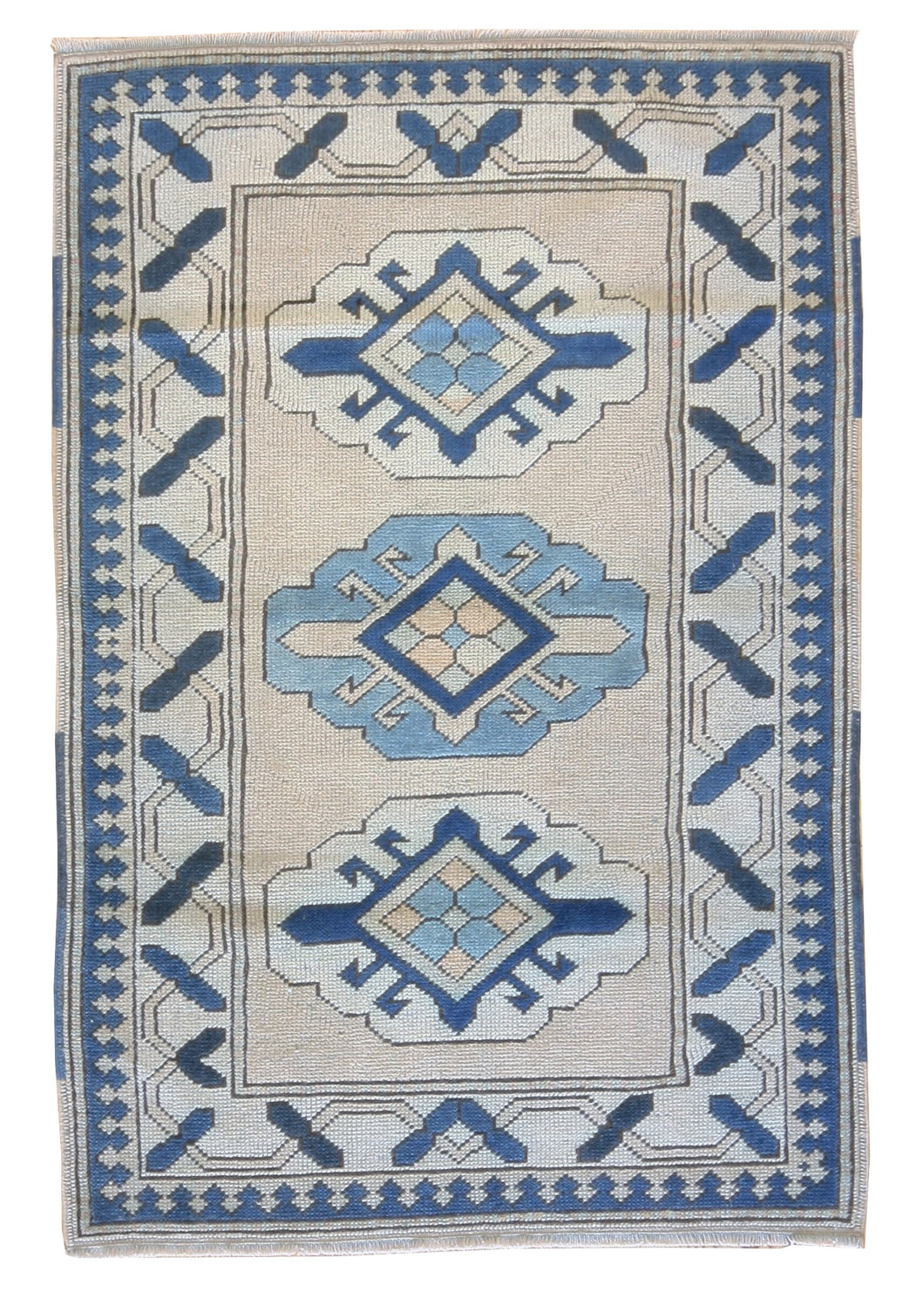 3x5 Vintage Central Anatolian 'Sultanhan' Wool Turkish Area Rug with subtle field and geometric medallions | SKU 362