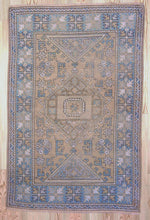 Load image into Gallery viewer, 4x6 Vintage Western Anatolian Oushak Style &#39;Canakkale&#39; Turkish Area Rug | Diamond Medallion Graphic Design on Muted Field | SKU 366
