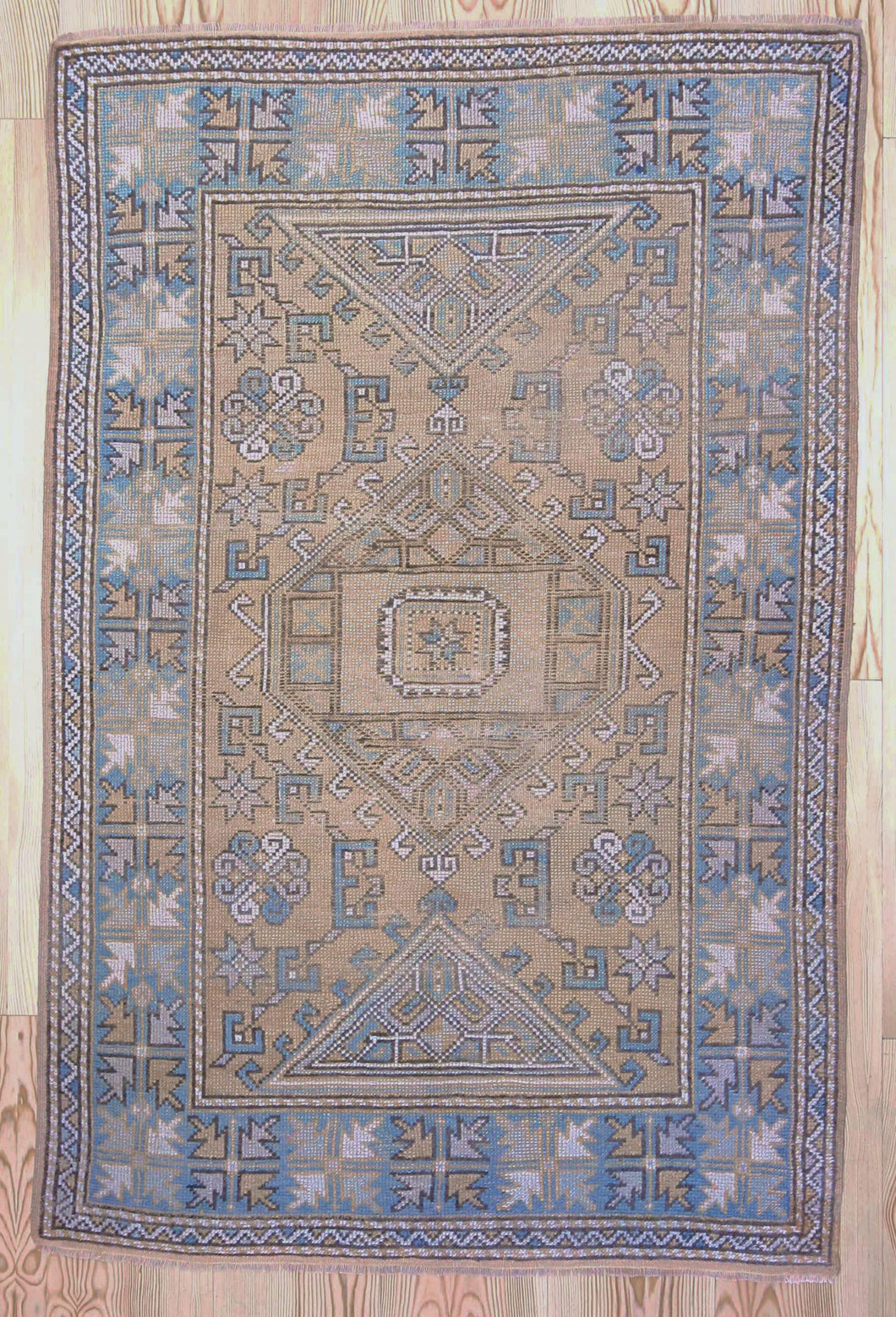 4x6 Vintage Western Anatolian Oushak Style 'Canakkale' Turkish Area Rug | Diamond Medallion Graphic Design on Muted Field | SKU 366