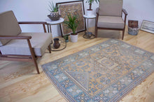 Load image into Gallery viewer, 4x6 Vintage Western Anatolian Oushak Style &#39;Canakkale&#39; Turkish Area Rug | Diamond Medallion Graphic Design on Muted Field | SKU 366
