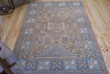 Load image into Gallery viewer, 4x6 Vintage Western Anatolian Oushak Style &#39;Canakkale&#39; Turkish Area Rug | Diamond Medallion Graphic Design on Muted Field | SKU 366
