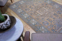 Load image into Gallery viewer, 4x6 Vintage Western Anatolian Oushak Style &#39;Canakkale&#39; Turkish Area Rug | Diamond Medallion Graphic Design on Muted Field | SKU 366
