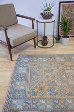 Load image into Gallery viewer, 4x6 Vintage Western Anatolian Oushak Style &#39;Canakkale&#39; Turkish Area Rug | Diamond Medallion Graphic Design on Muted Field | SKU 366

