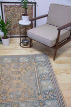 Load image into Gallery viewer, 4x6 Vintage Western Anatolian Oushak Style &#39;Canakkale&#39; Turkish Area Rug | Diamond Medallion Graphic Design on Muted Field | SKU 366
