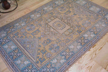 Load image into Gallery viewer, 4x6 Vintage Western Anatolian Oushak Style &#39;Canakkale&#39; Turkish Area Rug | Diamond Medallion Graphic Design on Muted Field | SKU 366
