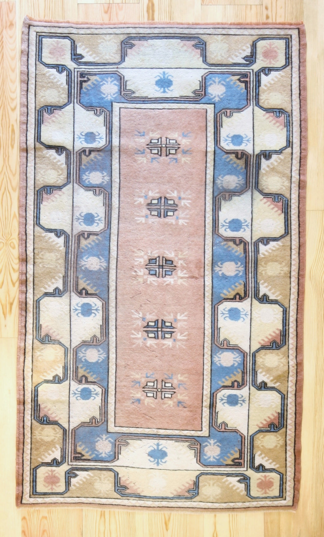 4x7 Vintage Western Anatolian 'Milas' Turkish Area Rug | Spacious Unique Field with Repeating Motifs | SKU 370