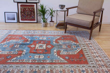 Load image into Gallery viewer, 6x8 Vintage Central Anatolian &#39;Yoruk&#39; Turkish Area Rug with a rust field and &#39;shield Kazak&#39; design geometric border | SKU 378
