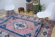 Load image into Gallery viewer, 6x9 Vintage Central Anatolian &#39;Nigde&#39; Turkish Area Rug | Unique medallion design on pink field geometric border | SKU 396
