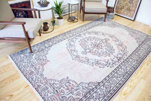 Load image into Gallery viewer, 6x9 Vintage Western Anatolian Oushak Style &#39;Demirci&#39; Turkish Area Rug | Bold medallion on spacious spacious field floral border | SKU 397
