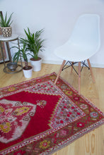 Load image into Gallery viewer, 4x5 Vintage Central Anatolian &#39;Kirsehir&#39; Turkish Area Rug | Bold medallion floral design red field pink accents | SKU 403
