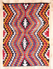 Load image into Gallery viewer, 4x6 Vintage Anatolian Turkish Kilim Area Rug | Interlocked tribal motifs with  vibrant colors | SKU 407
