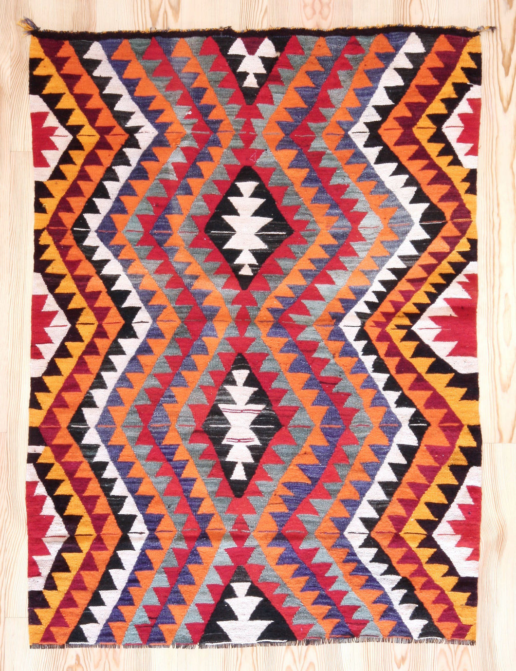 4x6 Vintage Anatolian Turkish Kilim Area Rug | Interlocked tribal motifs with  vibrant colors | SKU 407