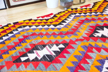 Load image into Gallery viewer, 4x6 Vintage Anatolian Turkish Kilim Area Rug | Interlocked tribal motifs with  vibrant colors | SKU 407
