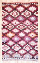 Load image into Gallery viewer, 5x8 Vintage Anatolian Turkish Kilim Area Rug | Interlocked vibrant geometric tribal symbols | SKU 408
