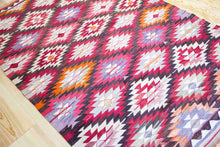 Load image into Gallery viewer, 5x8 Vintage Anatolian Turkish Kilim Area Rug | Interlocked vibrant geometric tribal symbols | SKU 408
