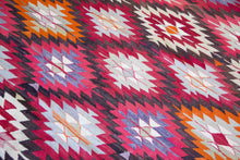 Load image into Gallery viewer, 5x8 Vintage Anatolian Turkish Kilim Area Rug | Interlocked vibrant geometric tribal symbols | SKU 408
