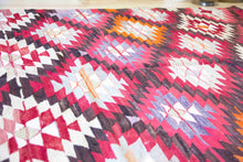 Load image into Gallery viewer, 5x8 Vintage Anatolian Turkish Kilim Area Rug | Interlocked vibrant geometric tribal symbols | SKU 408

