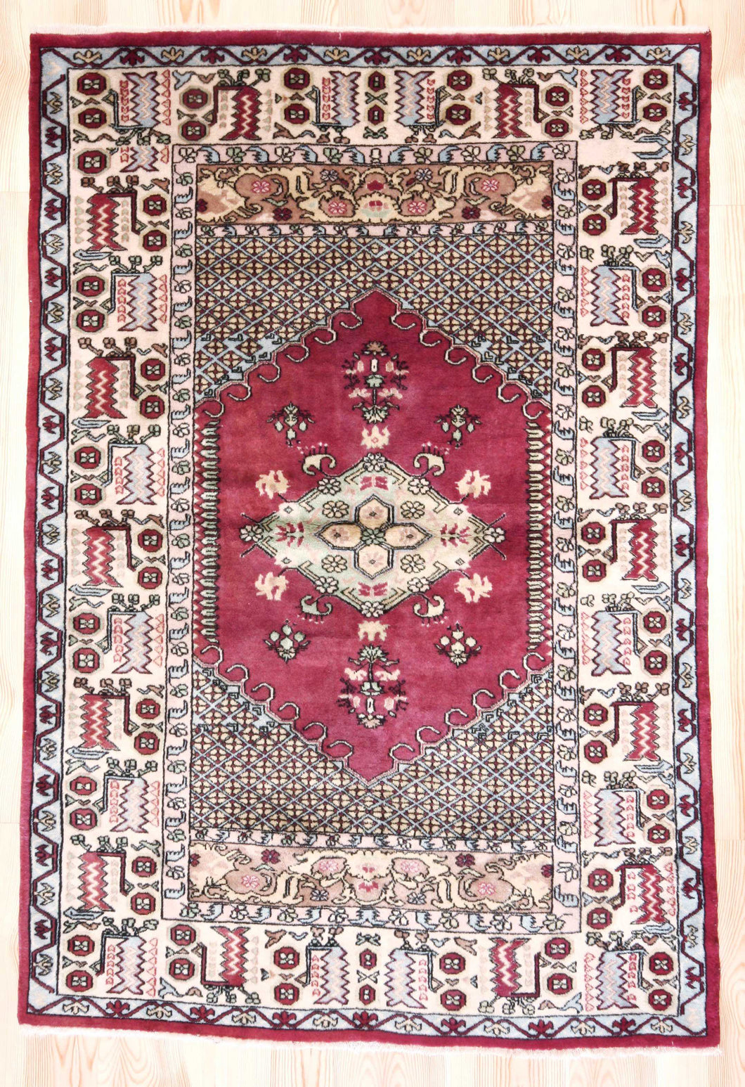 5x7 Vintage Central Anatolian 'Kula' Turkish Area Rug | Bold medallion geometric design earthy colors | SKU 410