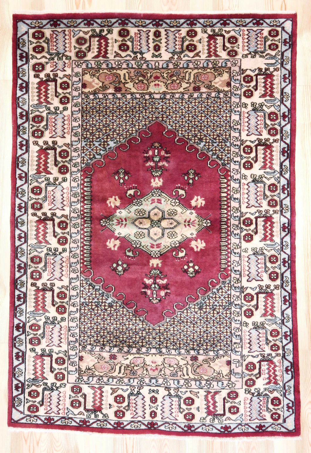 5x7 Vintage Central Anatolian 'Kula' Turkish Area Rug | Bold medallion geometric design earthy colors | SKU 410