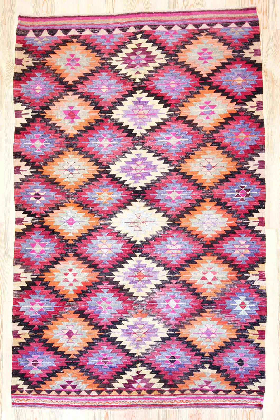 6x9 Vintage Anatolian Turkish Kilim Area Rug | Repeating geometric tribal symbols | SKU 412