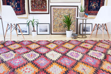 Load image into Gallery viewer, 6x9 Vintage Anatolian Turkish Kilim Area Rug | Repeating geometric tribal symbols | SKU 412
