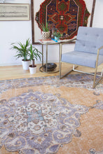 Load image into Gallery viewer, 7x10 Vintage Central Anatolian Oushak Style &#39;Isparta&#39; Turkish Area Rug | Bold medallion geometric floral design | SKU 423
