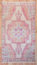 Load image into Gallery viewer, 4x7 Vintage Central Anatolian &#39;Oushak&#39; Turkish Area Rug | Bold Medallion Spacious Field Pink Accents | SKU 424
