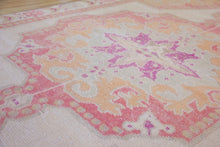 Load image into Gallery viewer, 4x7 Vintage Central Anatolian &#39;Oushak&#39; Turkish Area Rug | Bold Medallion Spacious Field Pink Accents | SKU 424
