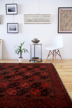 Load image into Gallery viewer, 6x9 Vintage Caucasian &#39;Turkmen Style&#39; Area Rug | Traditional geometric design, bordeaux field | SKU 432
