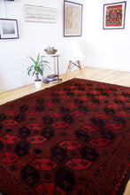 Load image into Gallery viewer, 6x9 Vintage Caucasian &#39;Turkmen Style&#39; Area Rug | Traditional geometric design, bordeaux field | SKU 432

