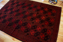 Load image into Gallery viewer, 6x9 Vintage Caucasian &#39;Turkmen Style&#39; Area Rug | Traditional geometric design, bordeaux field | SKU 432
