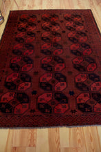 Load image into Gallery viewer, 6x9 Vintage Caucasian &#39;Turkmen Style&#39; Area Rug | Traditional geometric design, bordeaux field | SKU 432
