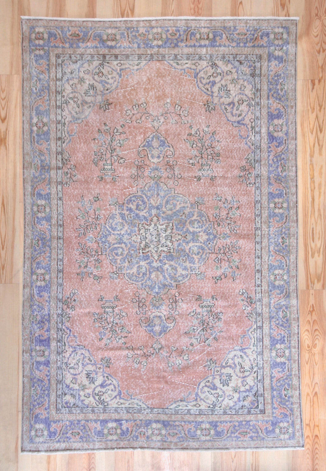 6x9 Vintage Central Anatolian 'Oushak' Turkish Area Rug | Bold medallion geometric floral design | SKU 436