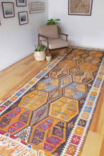 Load image into Gallery viewer, 5x13 Vintage Anatolian Turkish Oversized Kilim Area Rug | Warm earthy tones tribal symbols | SKU 443
