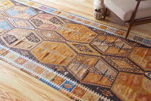Load image into Gallery viewer, 5x13 Vintage Anatolian Turkish Oversized Kilim Area Rug | Warm earthy tones tribal symbols | SKU 443
