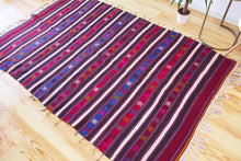 Load image into Gallery viewer, 5x7 Vintage Anatolian Turkish Kilim Area Rug | Strips with bold colors and tribal symbols | SKU 453
