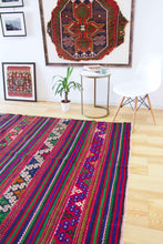 Load image into Gallery viewer, 6x10 Vintage Anatolian Turkish Kilim Area Rug | Strips with bold colors and tribal symbols | SKU 458
