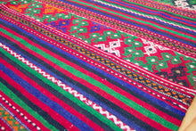 Load image into Gallery viewer, 6x10 Vintage Anatolian Turkish Kilim Area Rug | Strips with bold colors and tribal symbols | SKU 458
