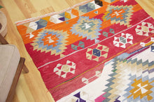 Load image into Gallery viewer, 4x8 Vintage Oversized Western Anatolian Kilim Area Rug | Bold medallion vibrant colors scattered tribal symbols | SKU 467
