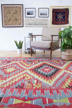 Load image into Gallery viewer, 6x11 Vintage Anatolian Turkish Kilim Area Rug | Multiple medallion design staggered tribal symbols | SKU 481
