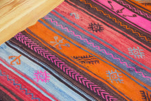 Load image into Gallery viewer, 4x7 Vintage Anatolian Turkish Kilim Area Rug | Vivid colorful stripe design bold tribal symbols | SKU 488
