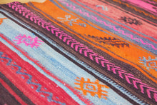 Load image into Gallery viewer, 4x7 Vintage Anatolian Turkish Kilim Area Rug | Vivid colorful stripe design bold tribal symbols | SKU 488

