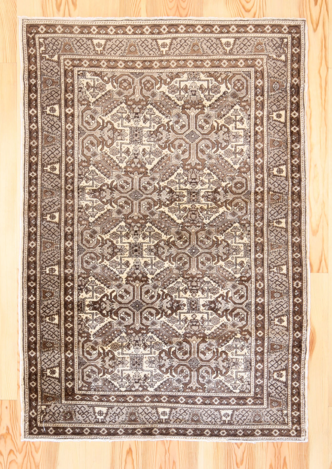 4x6 Vintage Central Anatolian 'Kayseri' Turkish Area Rug | Geometric design natural earthy colors  | SKU 490